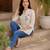 Cotton embroidered short kurti – beige floral design