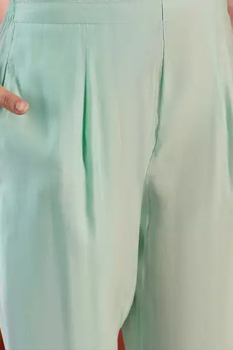 Embroidered round neck kurta & trousers kurta set