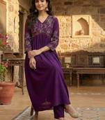 Women floral embroidered pleated sequinned kurta with palazzos
