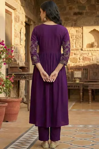 Women floral embroidered pleated sequinned kurta with palazzos