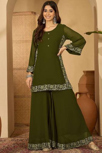 Foil printed straight kurta with palazzos