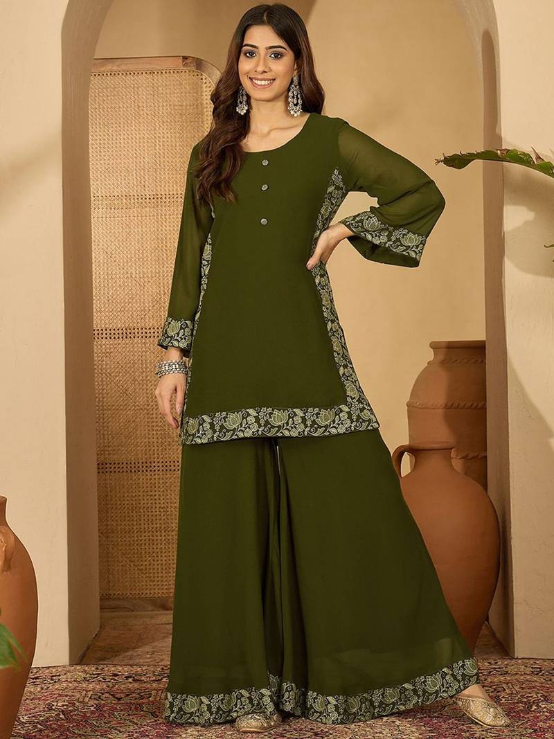Foil printed straight kurta with palazzos