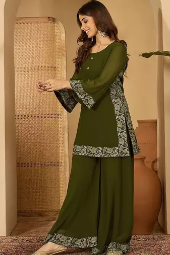 Foil printed straight kurta with palazzos