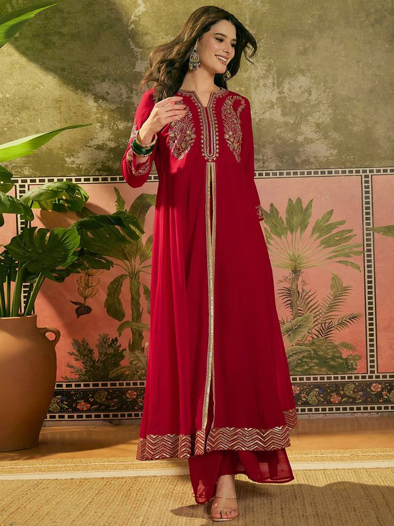 Embroidered a-line kurta with palazzo