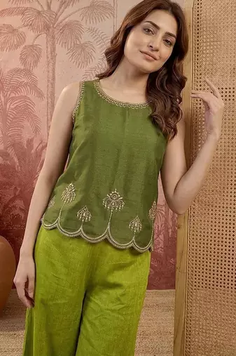 Indie florals embroidered top with palazzos