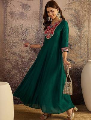 Women floral embroidered sequined thread cording maxi gown ethnic dress 3