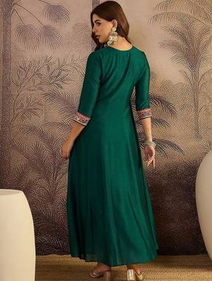 Women floral embroidered sequined thread cording maxi gown ethnic dress 5