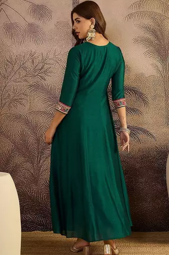 Women floral embroidered sequined thread cording maxi gown ethnic dress