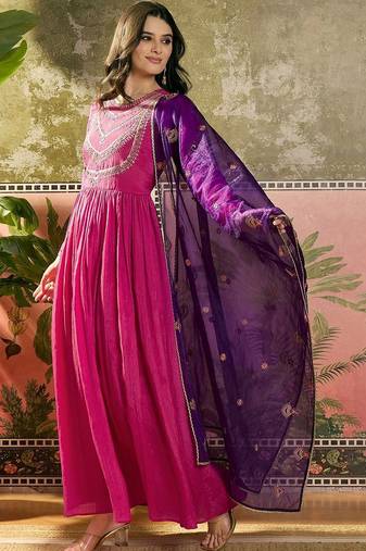 Embroidered fit & flared maxi dresses