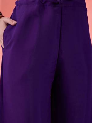 Purple floral printed silk blend u-neck straight kurta with trousers and dupatta 3