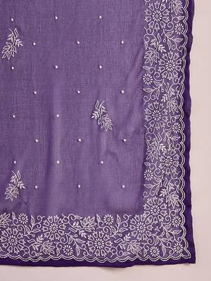 Purple floral printed silk blend u-neck straight kurta with trousers and dupatta 4