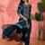 Teal blue floral printed v-neck straight kurta with trousers and dupatta