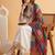 Embroidered notched neck kurta & trousers with dupatta