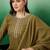 Olive green floral embroidered sequinned straight kurta with trouser & dupatta