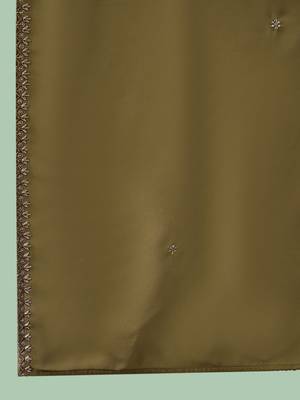 Olive green floral embroidered sequinned straight kurta with trouser & dupatta 4