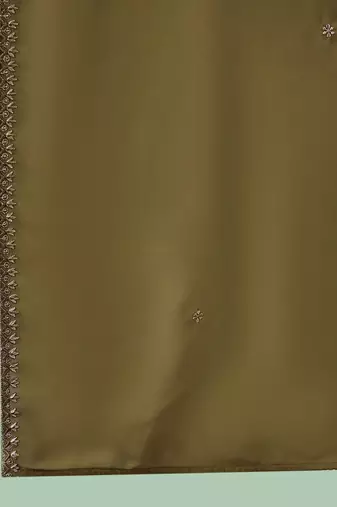 Olive green floral embroidered sequinned straight kurta with trouser & dupatta