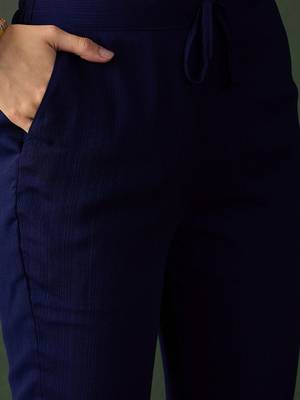 Navy blue ethnic motifs embroidered a-line kurta with trouser & dupatta 3