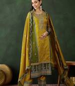 Paisley embroidered regular kurta with trousers & dupatta