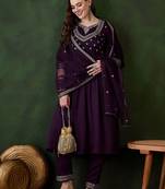 Purple floral embroidered zari kurta with trousers & dupatta