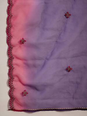 Purple floral embroidered zari straight kurta with trouser & dupatta 4