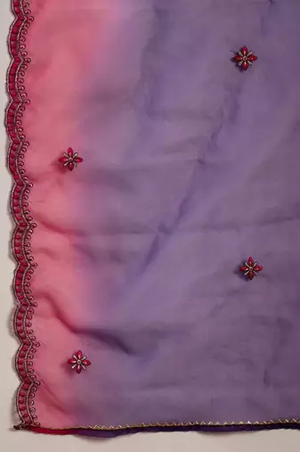 Purple floral embroidered zari straight kurta with trouser & dupatta