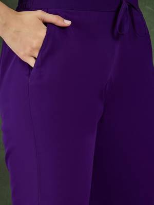Purple floral embroidered regular sequinned georgette kurta & trouser with dupatta 3