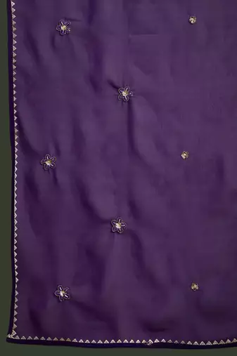 Purple floral embroidered regular sequinned georgette kurta & trouser with dupatta