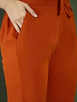 Orange floral embroidered regular sequinned georgette kurta & trouser with dupatta 3