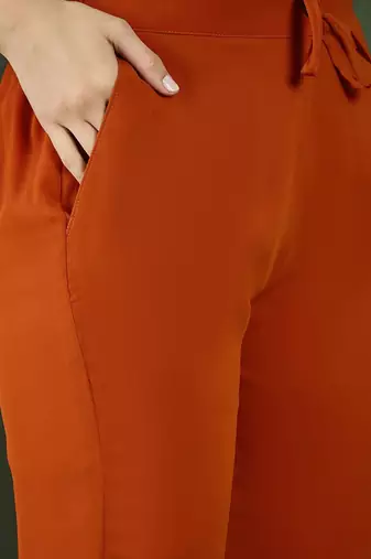 Orange floral embroidered regular sequinned georgette kurta & trouser with dupatta