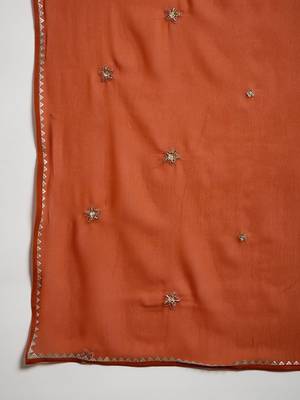 Orange floral embroidered regular sequinned georgette kurta & trouser with dupatta 4