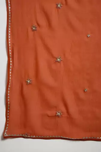 Orange floral embroidered regular sequinned georgette kurta & trouser with dupatta