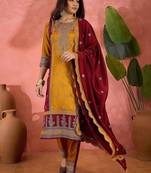 Vichitra zari sequence embroidered kurta with trousers & dupatta