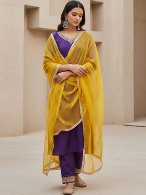 Embroidered v-neck kurta & trousers kurta set 2