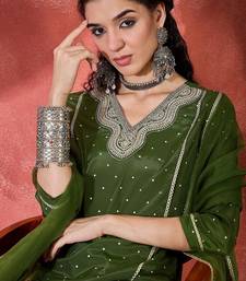 Women embroidered straight kurta with trousers & dupatta