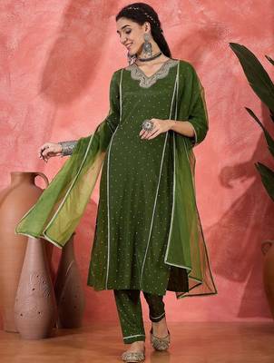 Women embroidered straight kurta with trousers & dupatta 1