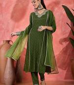 Women embroidered straight kurta with trousers & dupatta