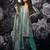 Green pure cotton lilan shimmer printed suit set with handwork