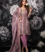 Pink pure cotton lilan shimmer printed suit set with handwork