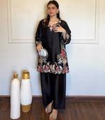 Black rayon satin thread work palazzo suit set