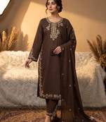 Brown roman embroidered kurti palazzo set with dupatta