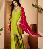 Floral embroidered kurta with palazzos & dupatta