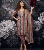 Mauve pure cotton lilan shimmer printed suit set with handwork