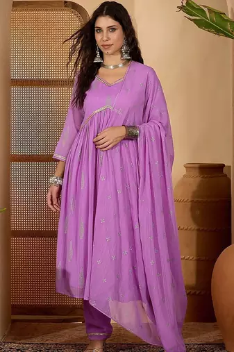 Women ethnic motifs printed empire kurta with trousers & with dupatta