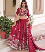 Maroon Silk Semi Stitched Lehenga Choli with Embroidery & Sequence Work