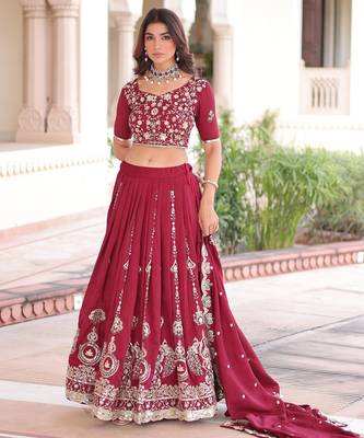 Maroon silk blend Lehenga Choli with Embroidery & Sequin Work 3