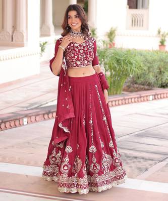 Maroon silk blend Lehenga Choli with Embroidery & Sequin Work 4