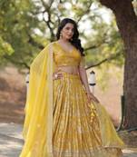 Yellow Viscose Semi Stitched Lehenga Choli with Embroidery & Sequence Work