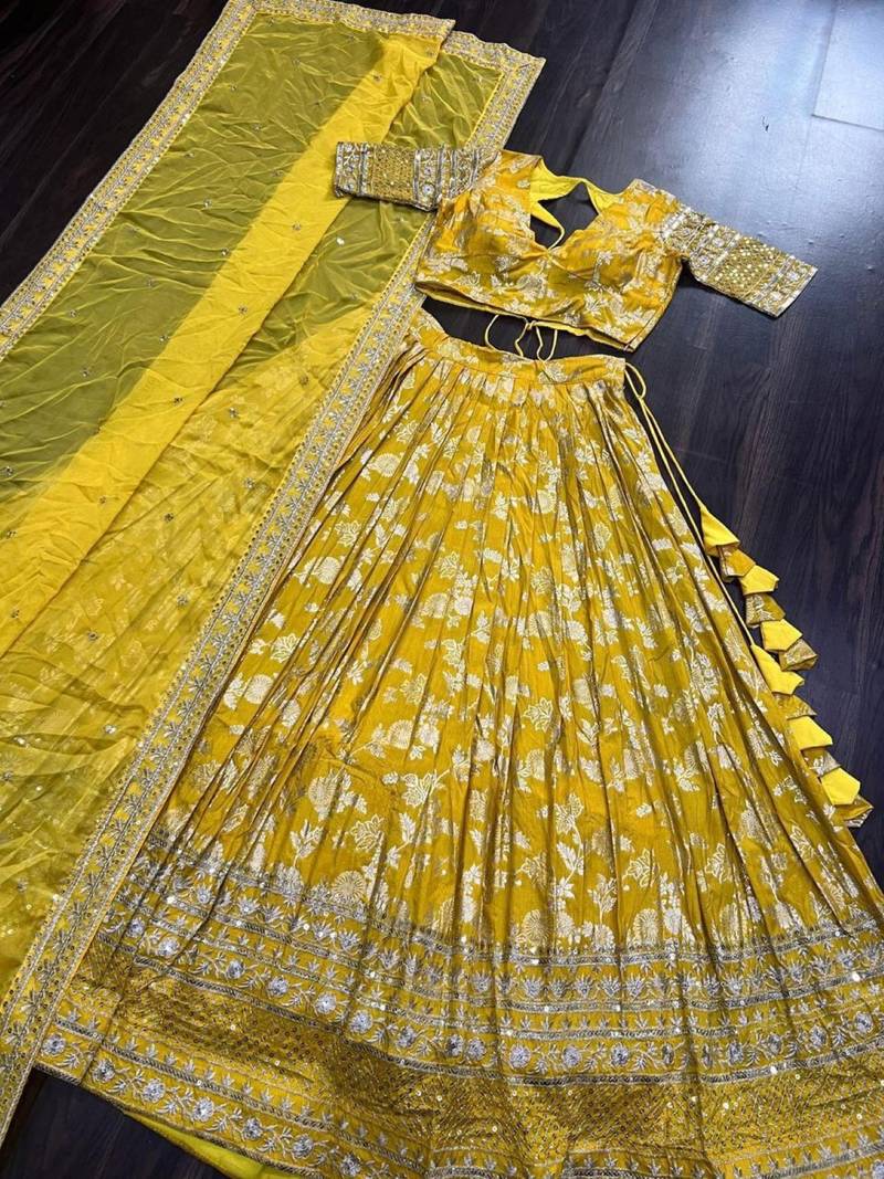 Yellow Viscose Semi Stitched Lehenga Choli with Embroidery & Sequence Work