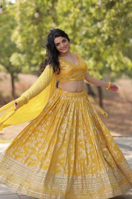 Yellow Viscose Lehenga Choli with Embroidery & Sequin Work 3