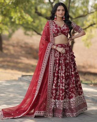 Maroon Viscose Lehenga Choli with Embroidery & Sequin Work 1